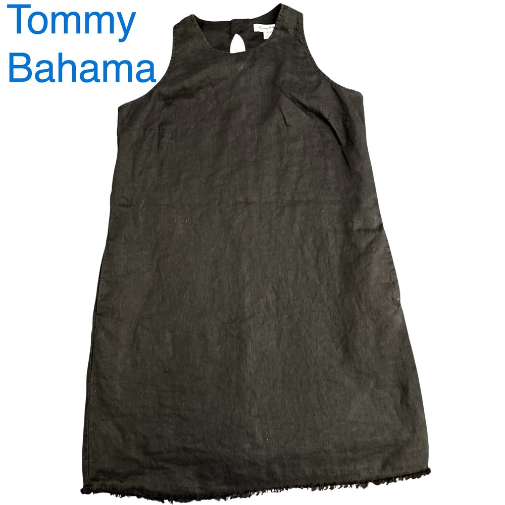 Tommy Bahama Black Sleeveless Linen Shift Dress